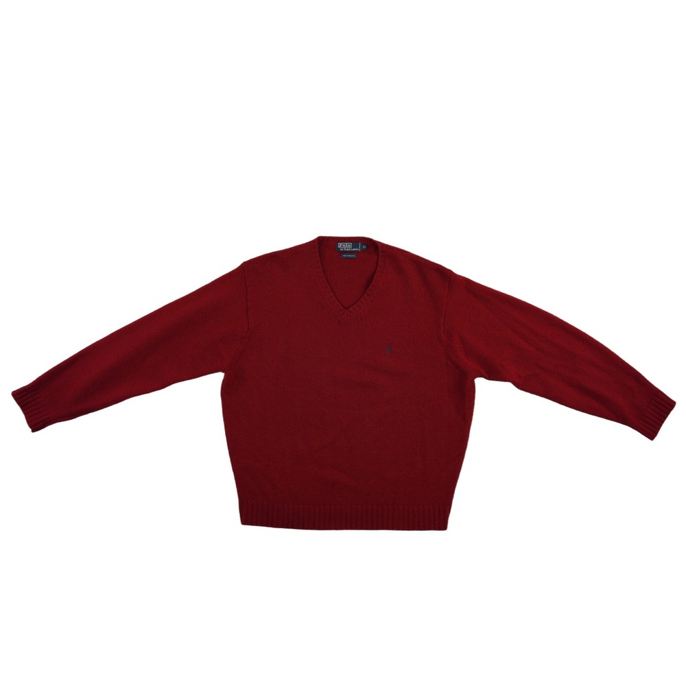 Polo Ralph Lauren Sweater Men's Size XL Burgundy 100% Lambswool Pony V Neck